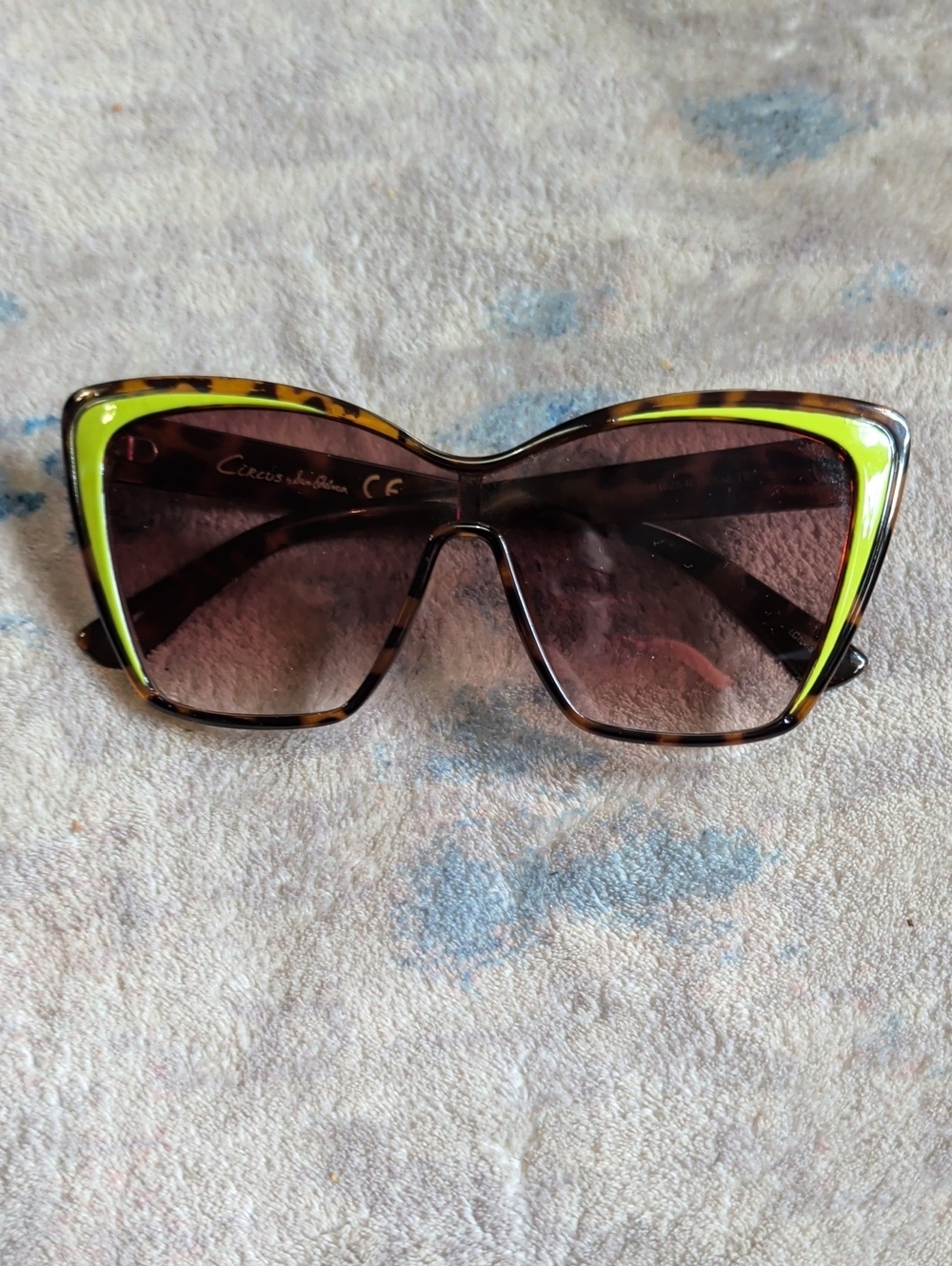 Sam Edelman Tortoiseshell Cat-Eye Sunglasses with Neon Green Accent